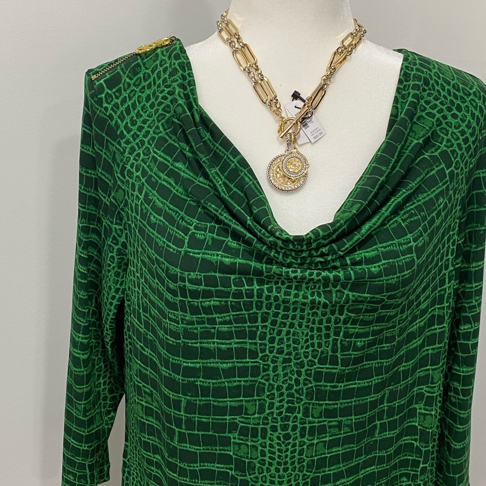 Michael Kors Green Croc-Print Long Sleeve Dress - Picture 3 of 8